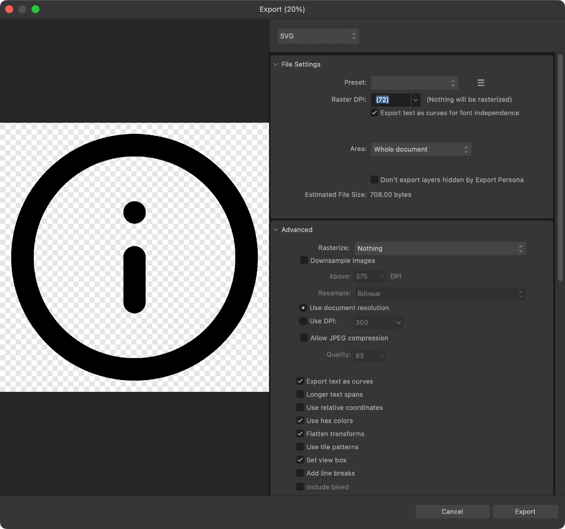 Affinity Designer 中的 SVG 导出选项